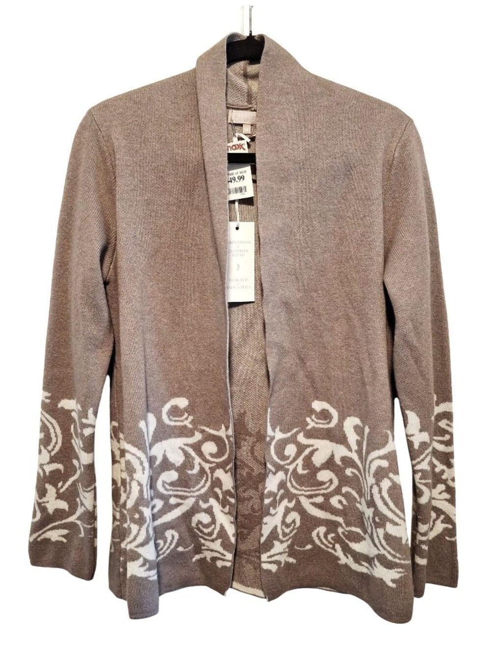 Benedetta B. Merino Wool & Cashmere Blend Open Front Cardigan Sweater Taupe With